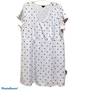 Lane Bryant White and Black Heart Short sleeve Dress with Pockets sz 3